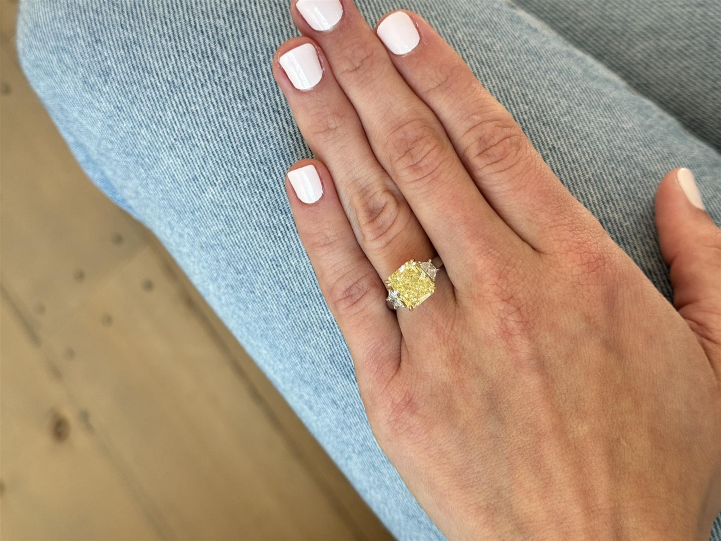 3-Stone Fancy Yellow Radiant Engagement Ring
