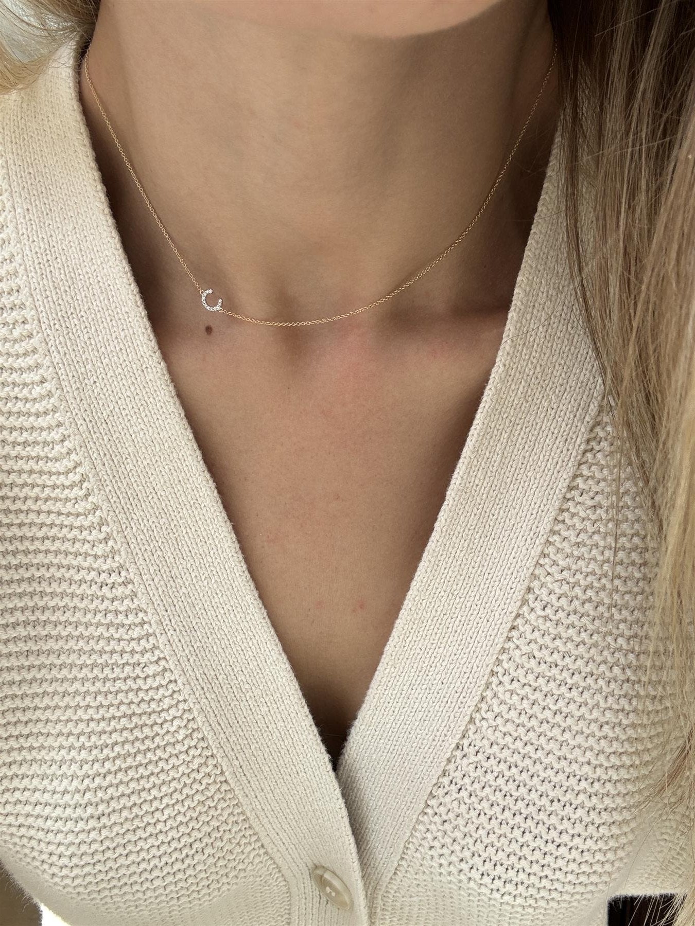 Offset Diamond Initial Necklace