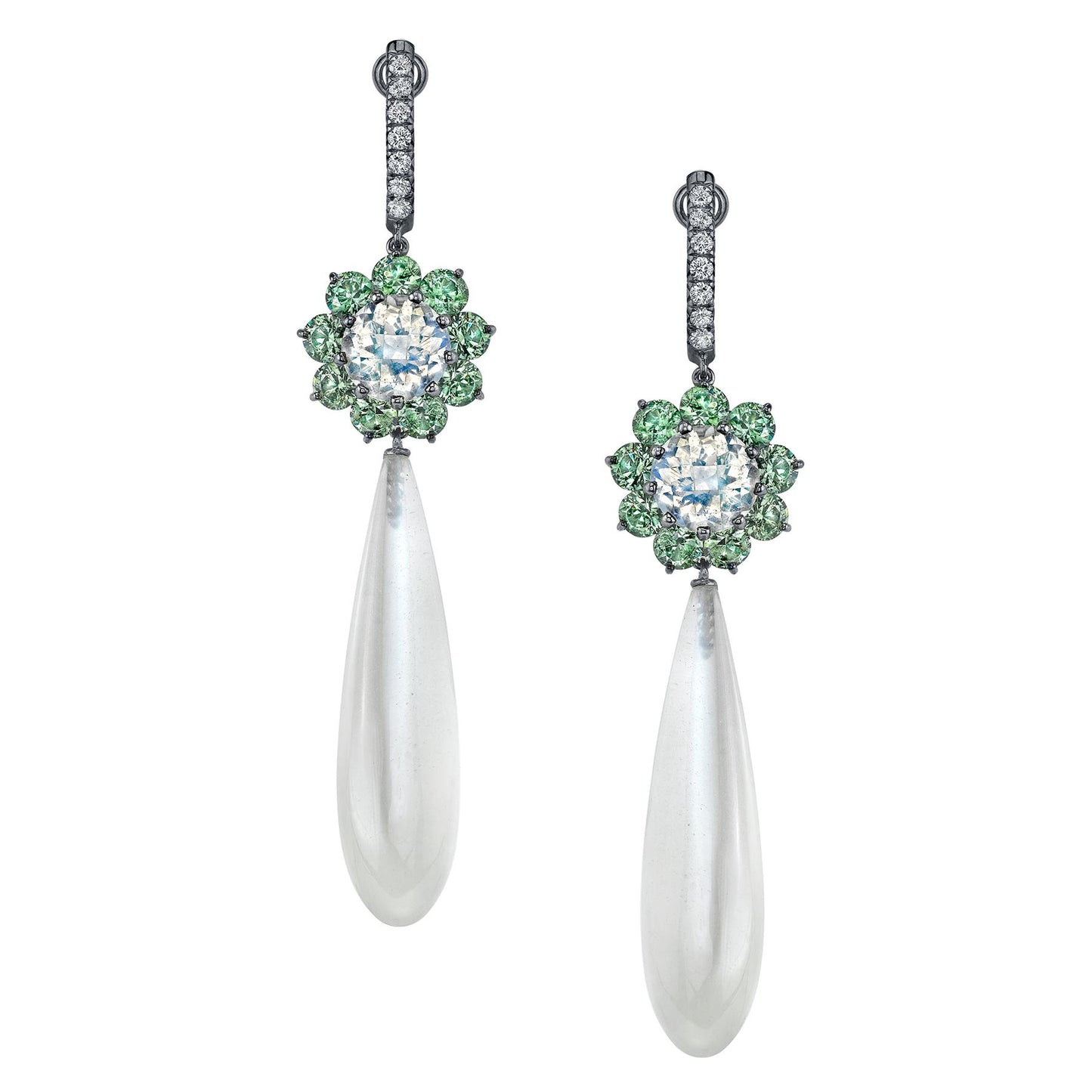 Moonstone & Diamond Drop Earrings