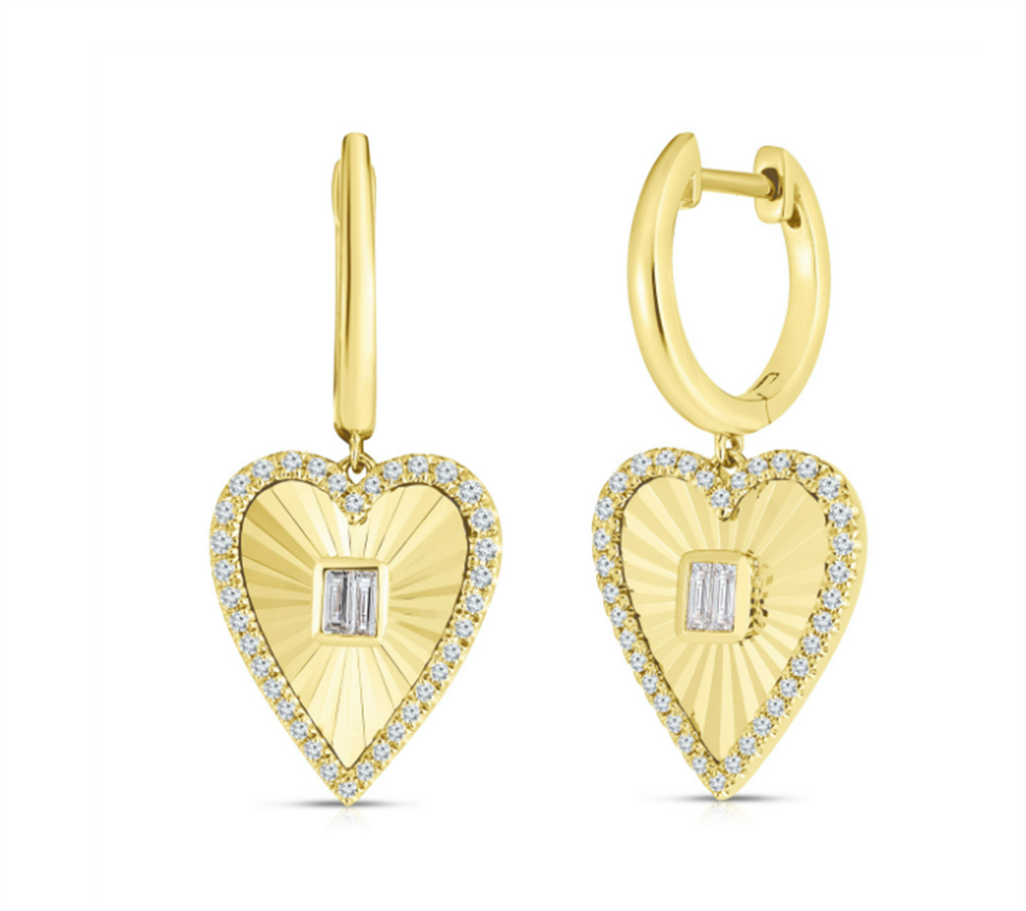 Fluted Diamond Heart Dangle Earrings