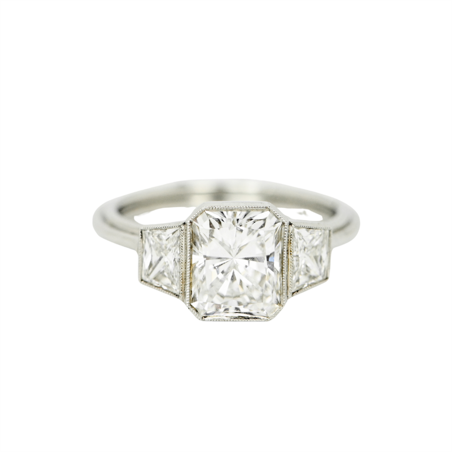 Bezel Set Radiant & Trapezoid Engagement Ring
