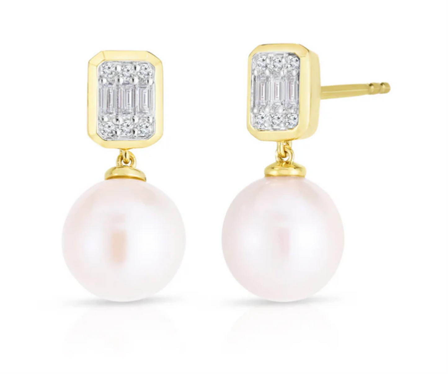 Illusion Emerald and Pearl Dangle Earrings