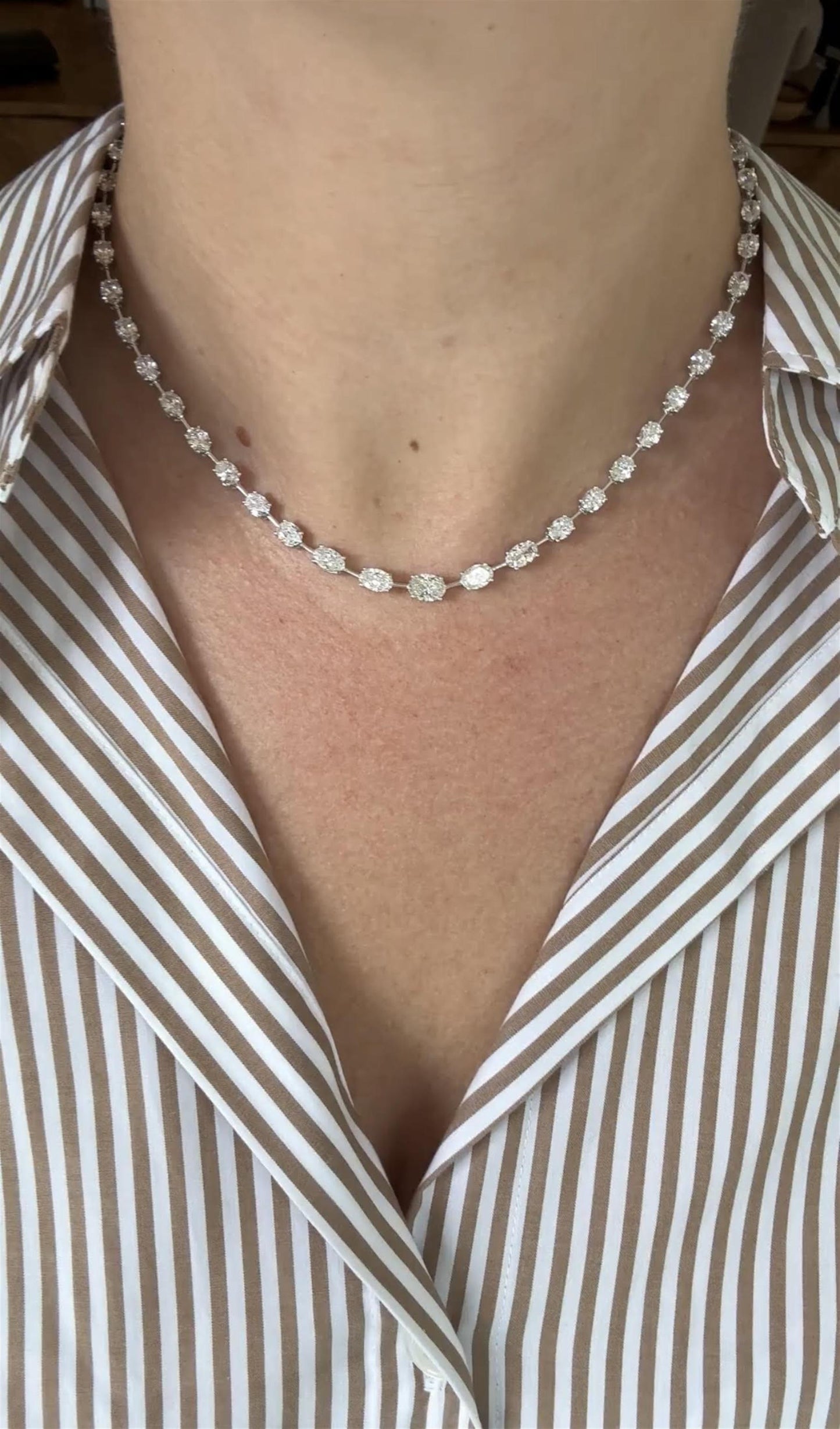 Oval Station Diamond Bar Necklace