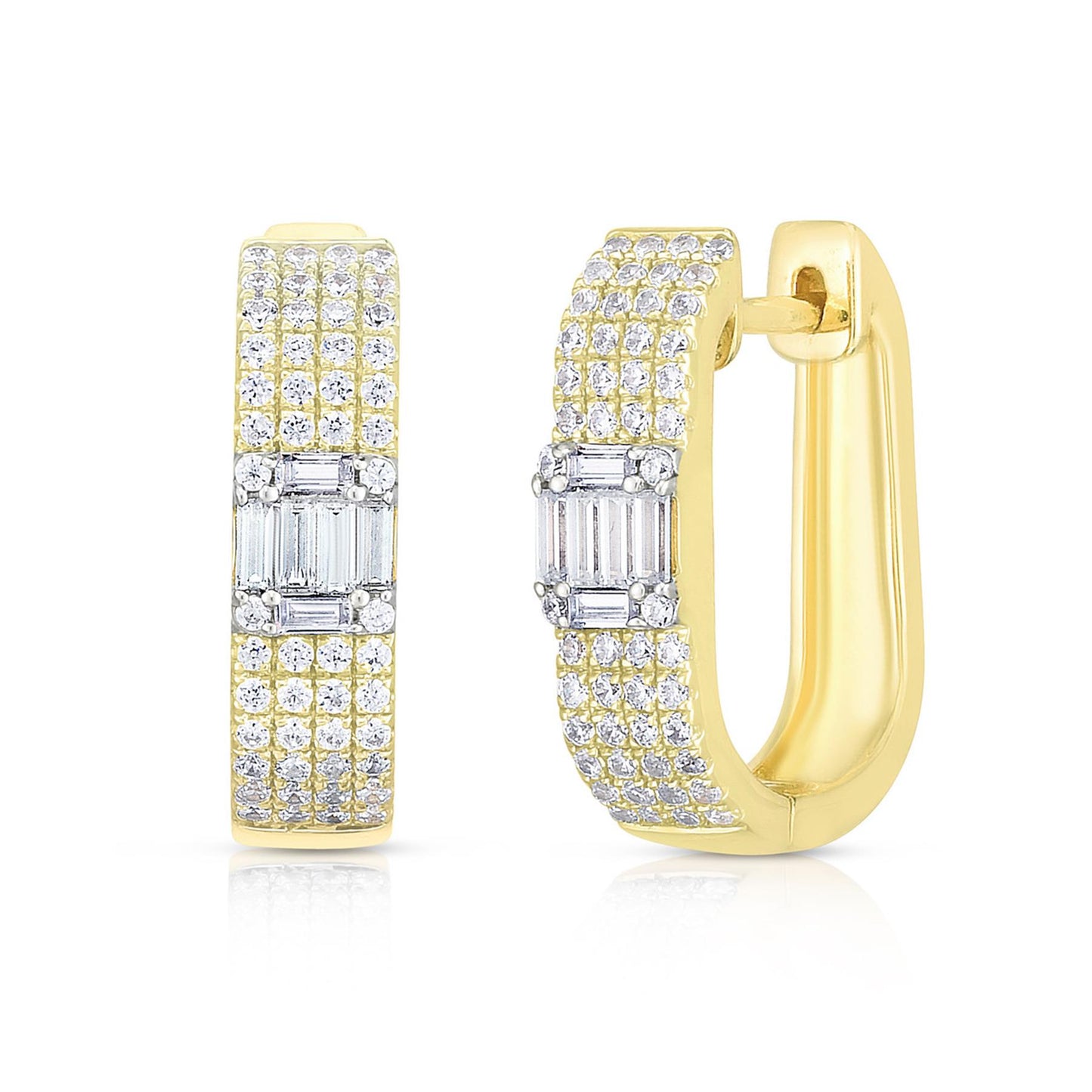 Emerald Illusion Pave Diamond Huggie Hoop Earrings