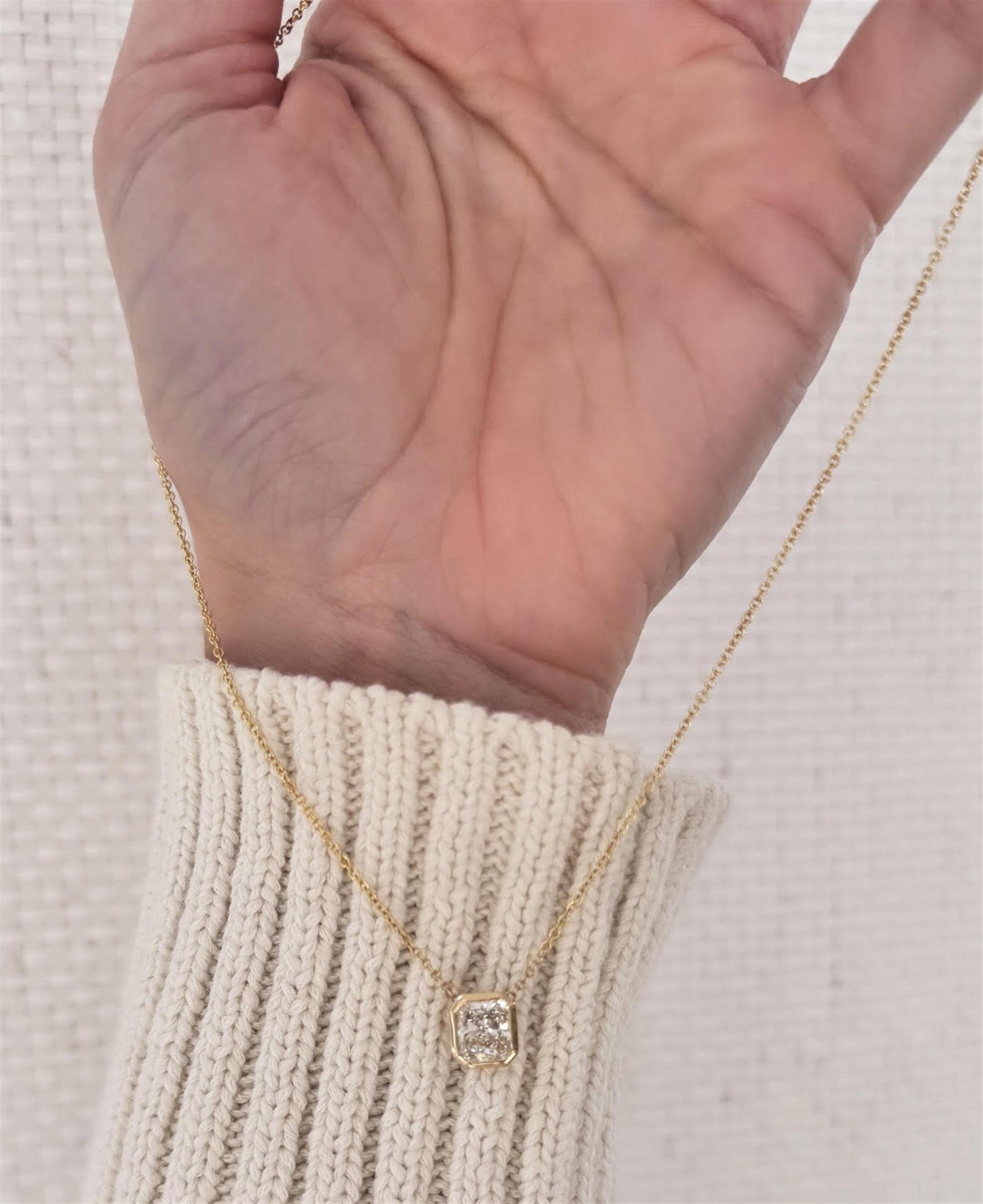 Radiant Diamond Bezel Solitare Necklace