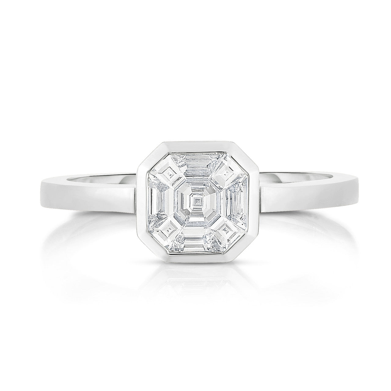 Asscher Diamond Illusion Ring in White Gold