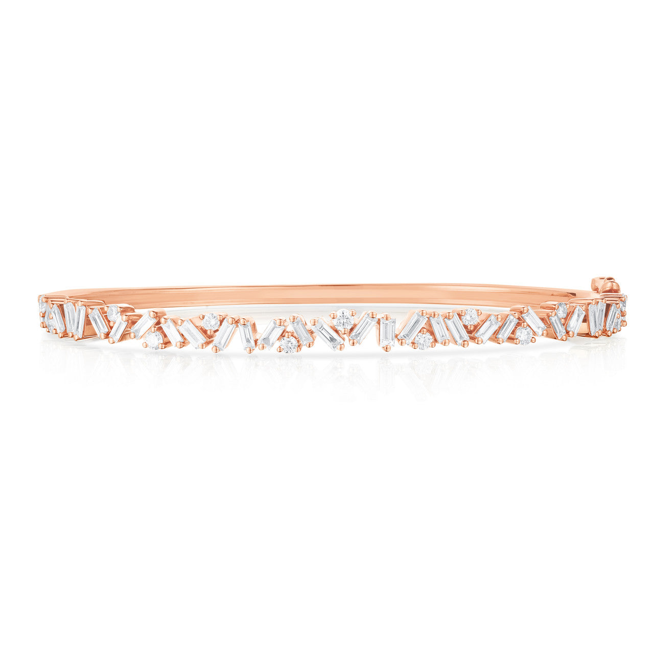 Baguette and Round Diamond Bangle in Rose Gold