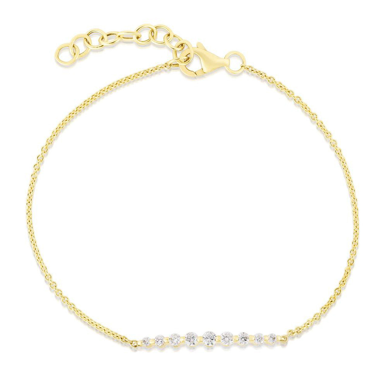 Graduated Diamond Single Prong Bracelet in Yellow Gold