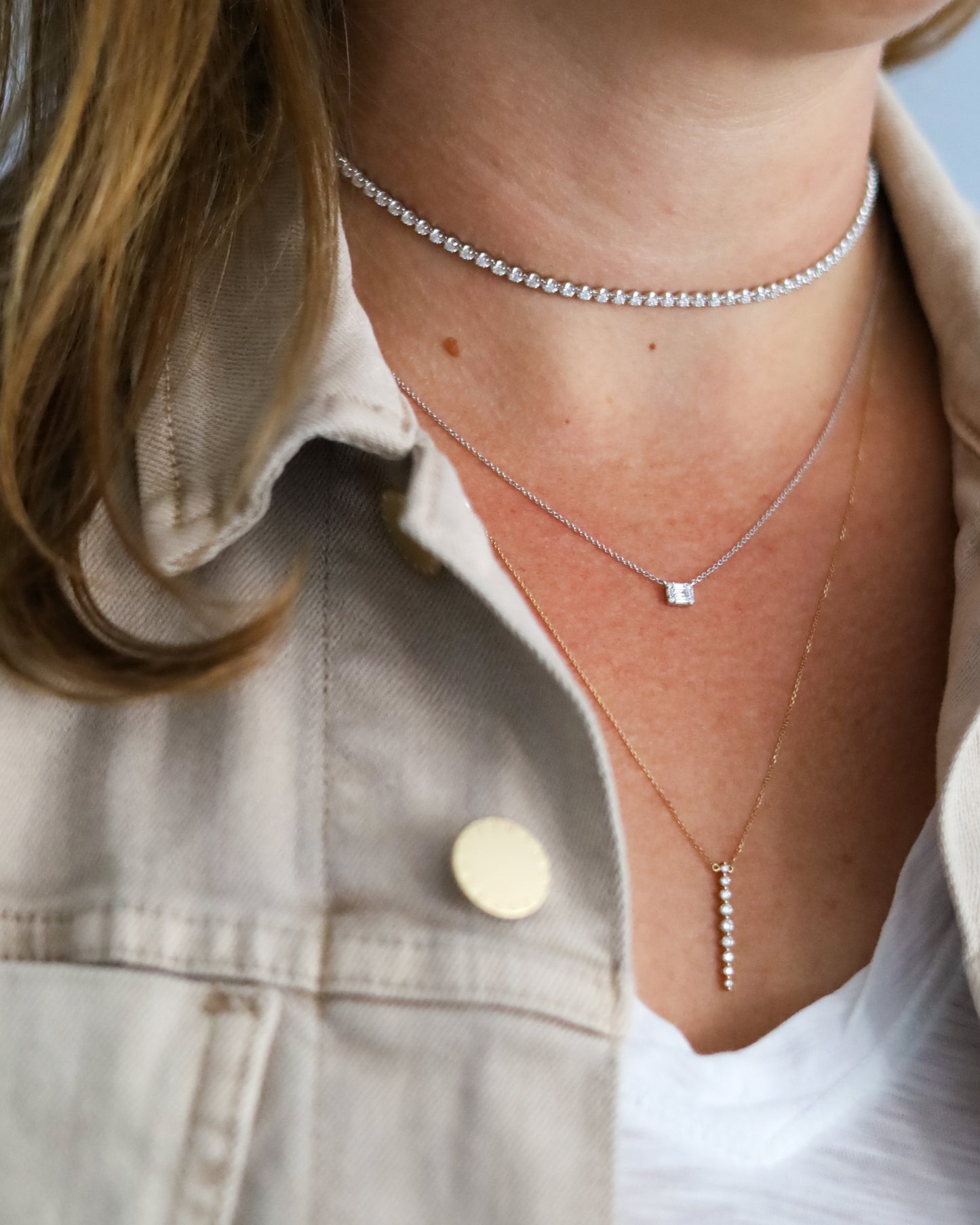 Vertical Graduated Single Prong Diamond Necklace