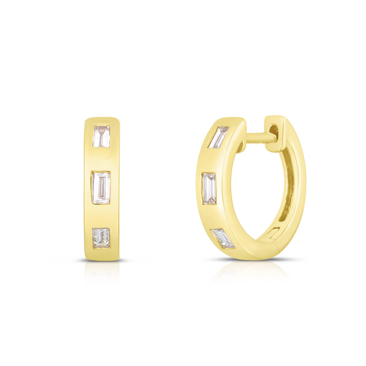 Inlay Baguette Diamond Huggies in Yellow Gold