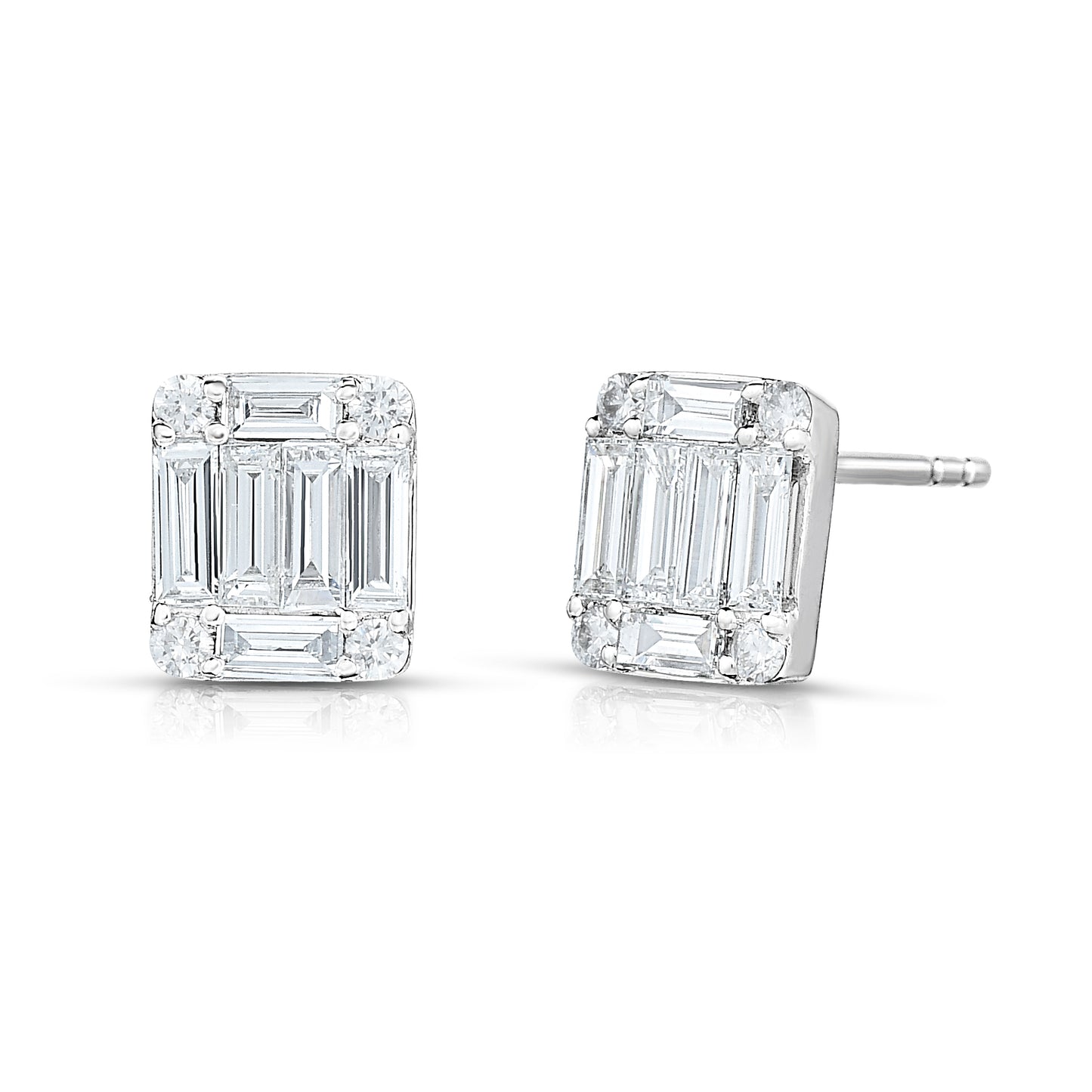 Large Emerald Illusion Diamond Studs in 14k white gold