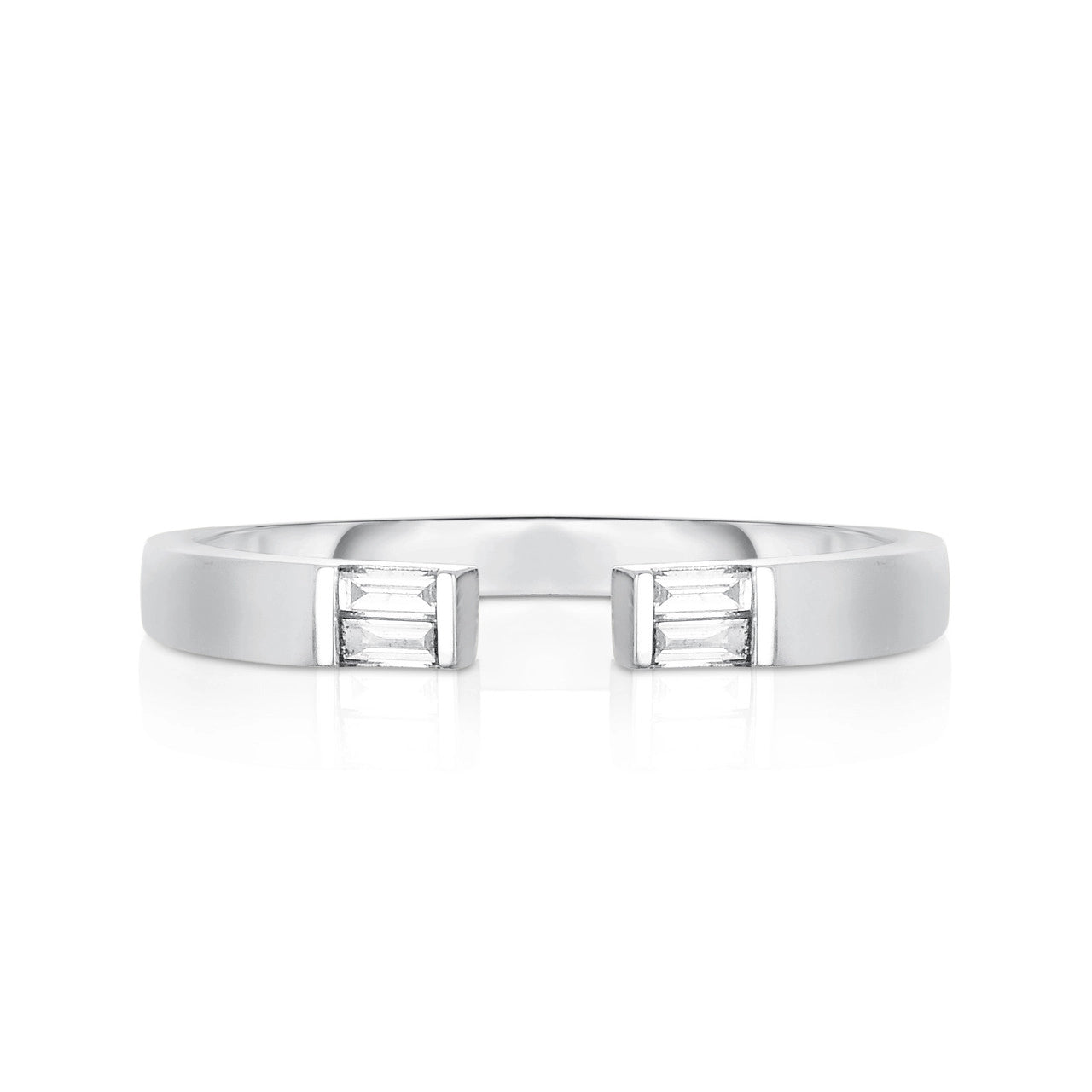 Open Baguette Diamond Ring in White Gold