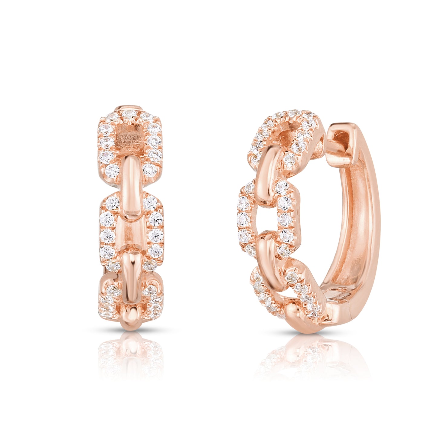 Diamond Chain Link Huggies in 14K Rose Gold
