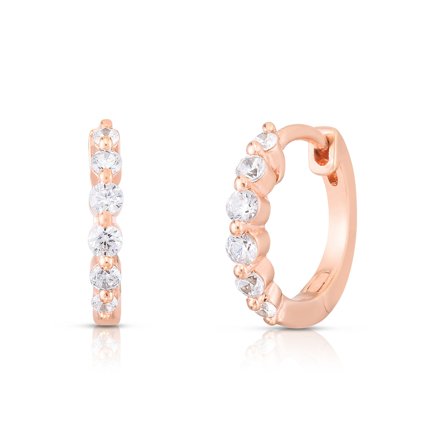 Graduated Diamond Single Prong Huggies in 14K Rose Gold