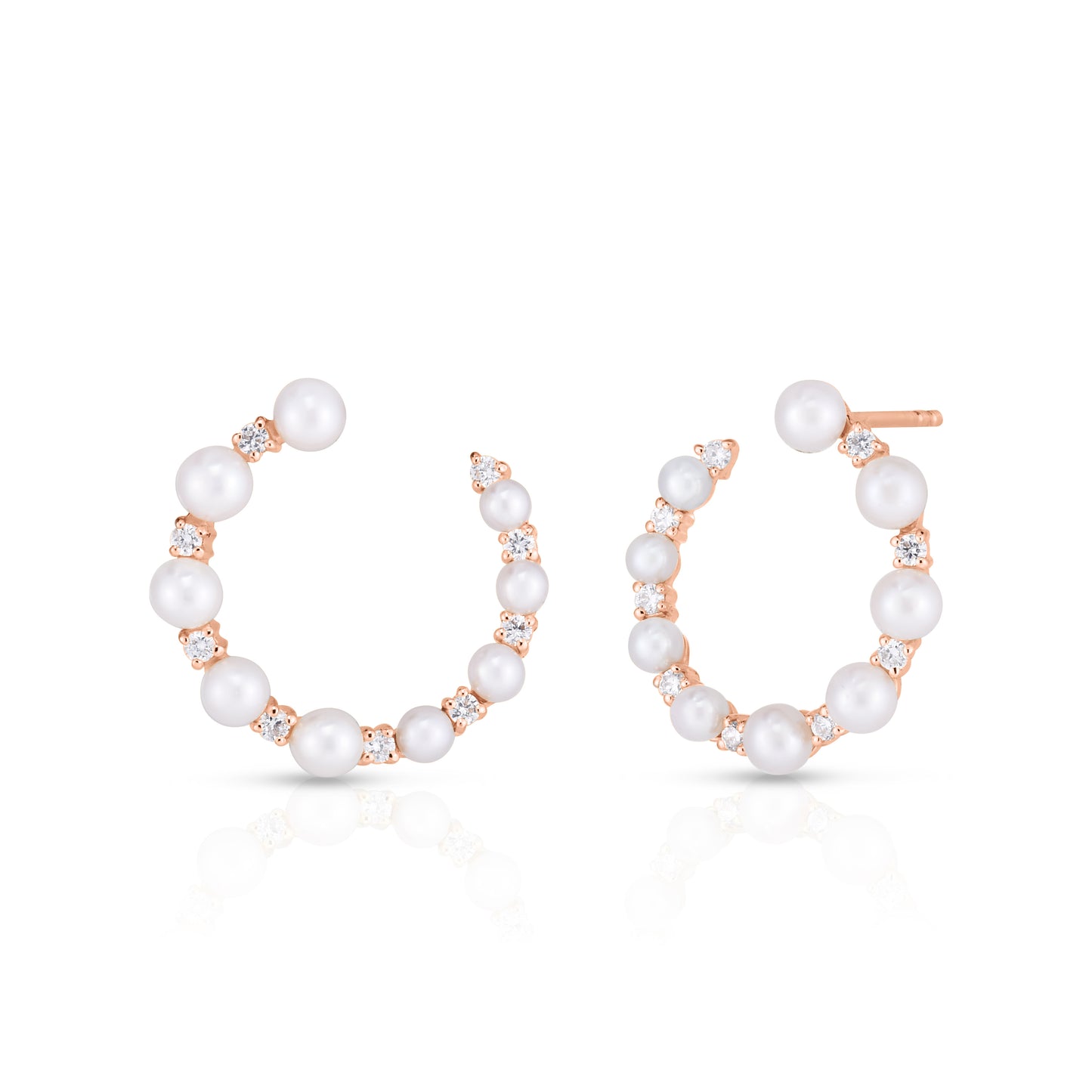 Graduated Pearl & Diamond Circle Hoops in 14K Rose Gold