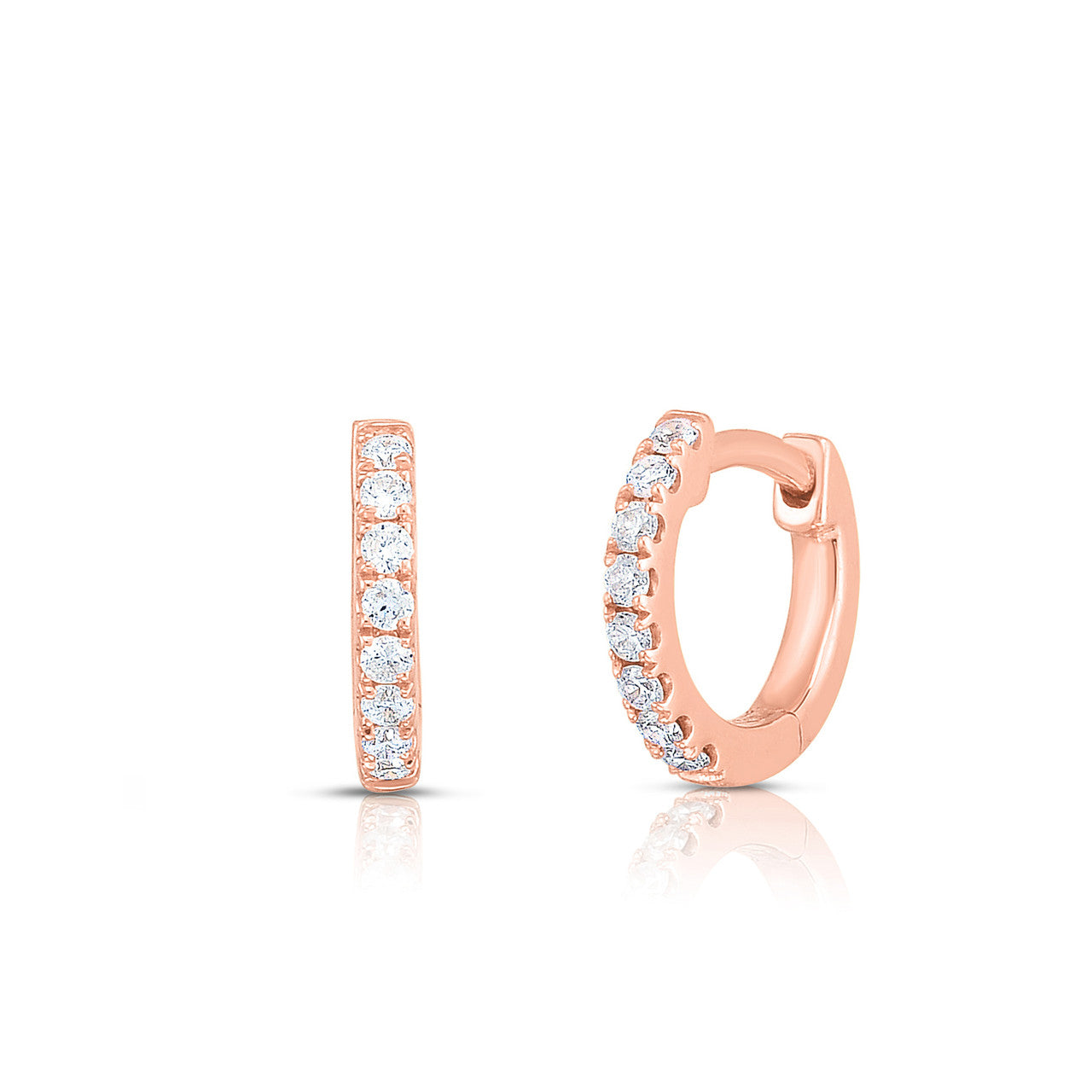 Small Pave Diamond Huggies in Rose Gold