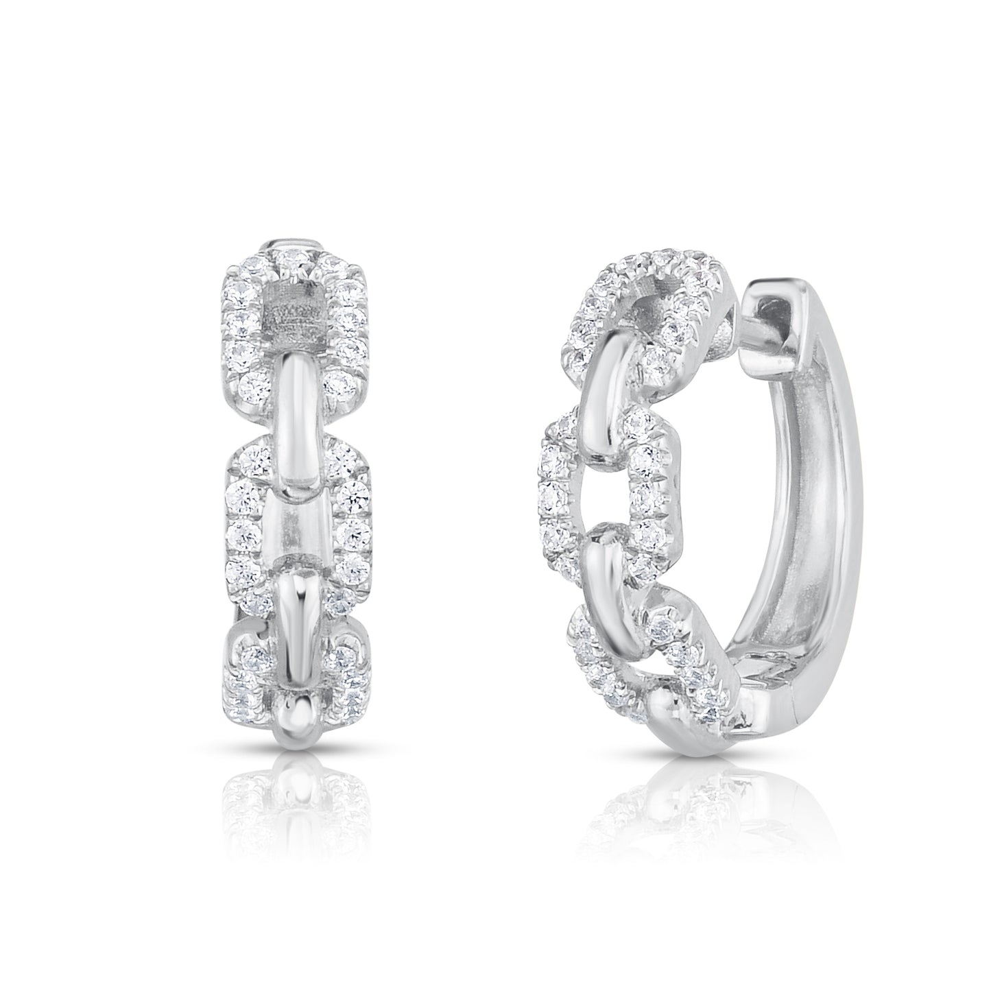 Diamond Chain Link Huggies in 14K White Gold