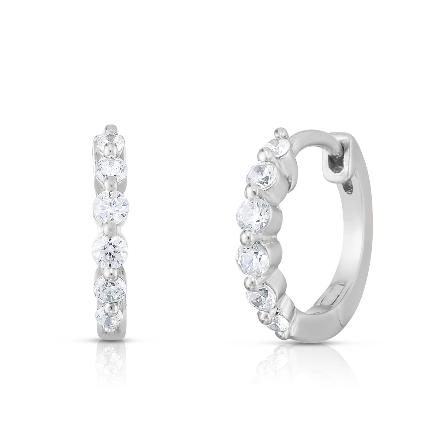 Graduated Diamond Single Prong Huggies in 14K White Gold