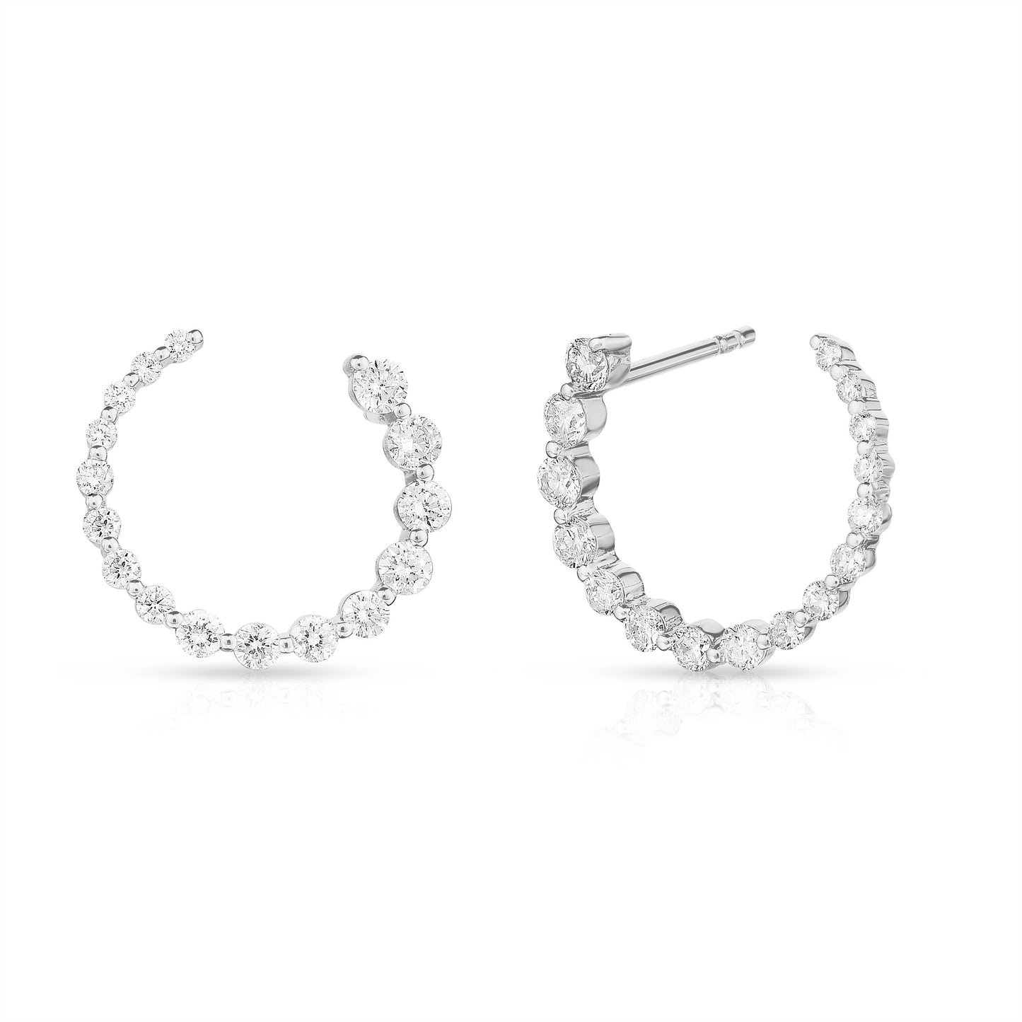 Graduated Single Prong Diamond Circle Studs in 14K White Gold