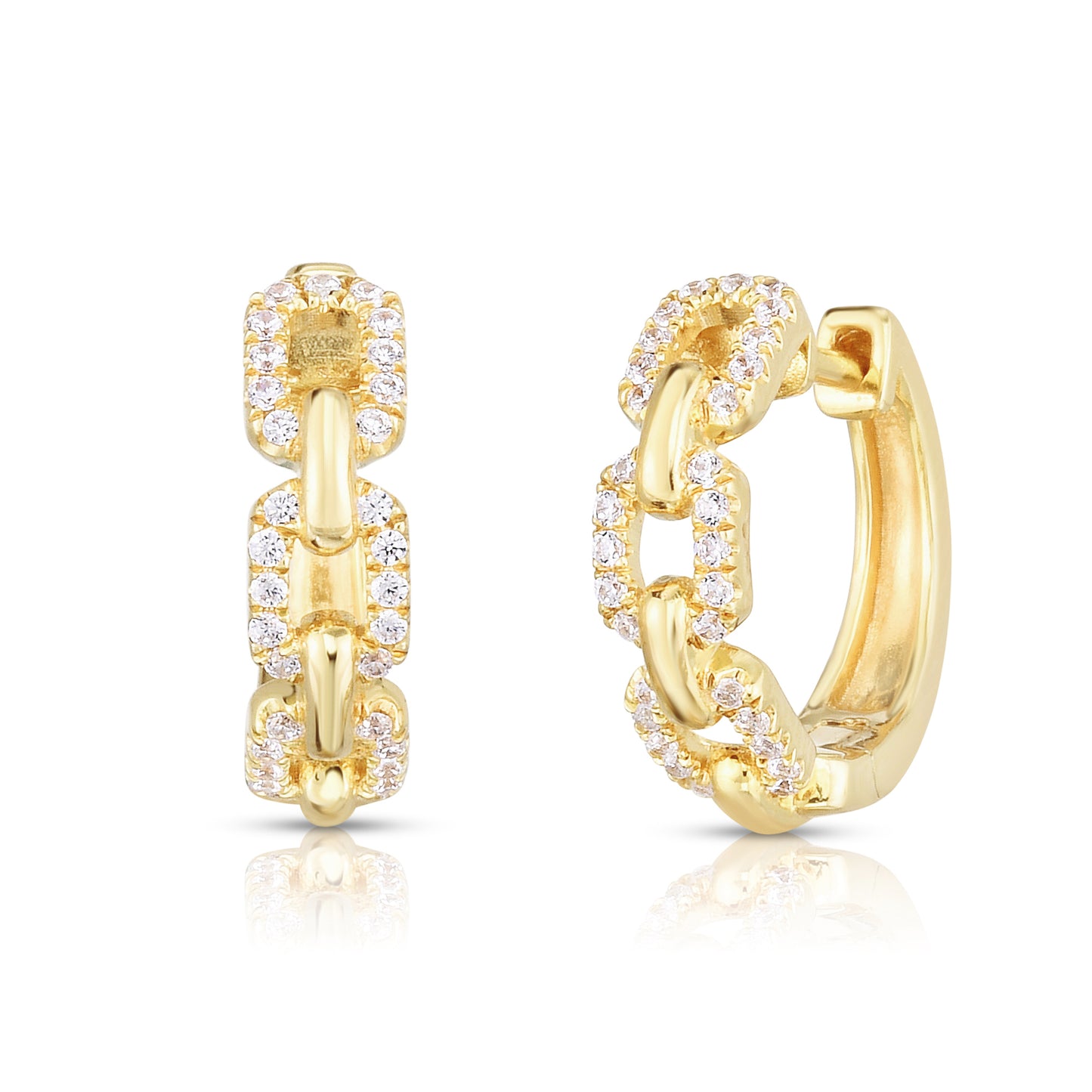 Diamond Chain Link Huggies in 14K Yellow Gold