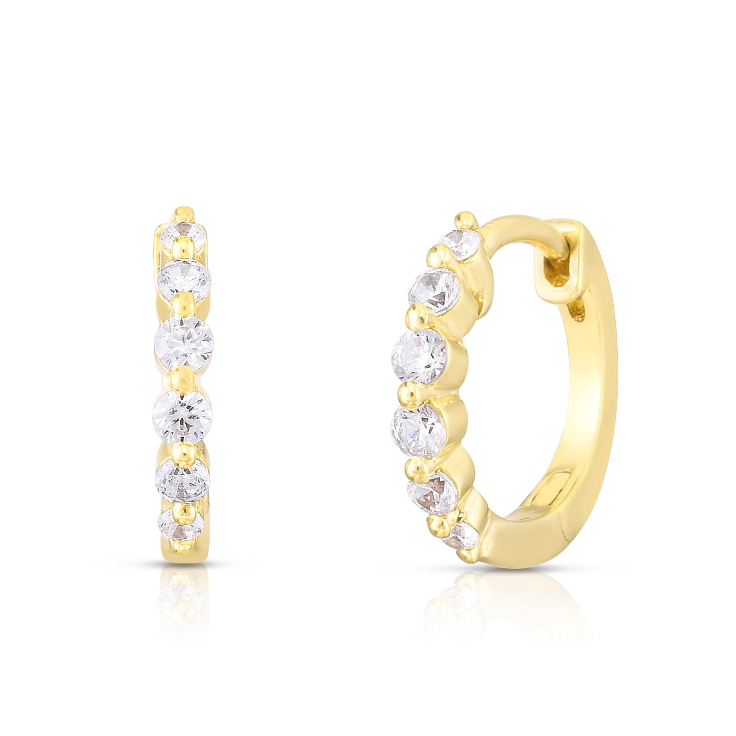 Graduated Diamond Single Prong Huggies in 14K Yellow Gold