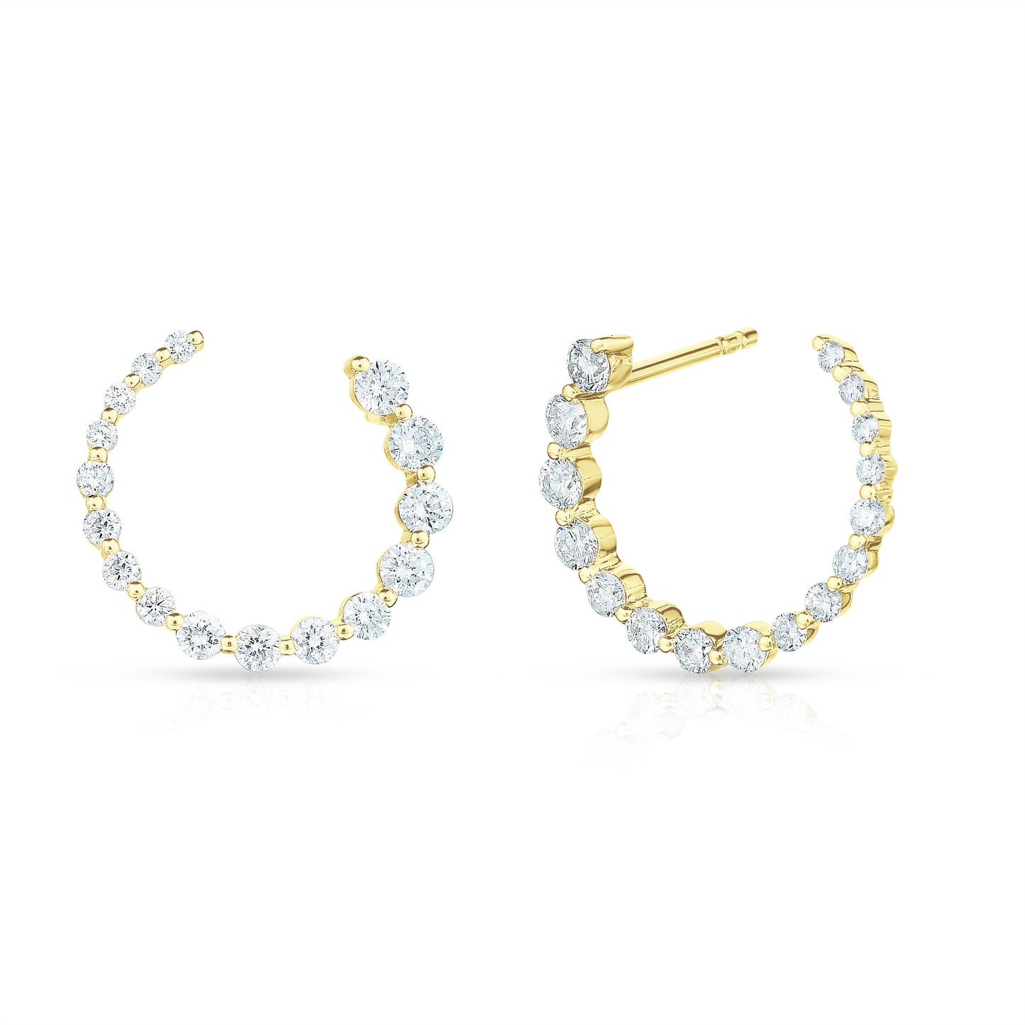 Graduated Single Prong Diamond Circle Studs in 14K Yellow Gold