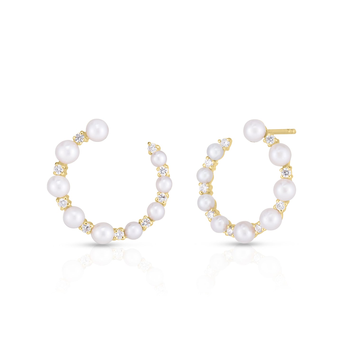 Graduated Pearl & Diamond Circle Hoops in 14K Yellow Gold