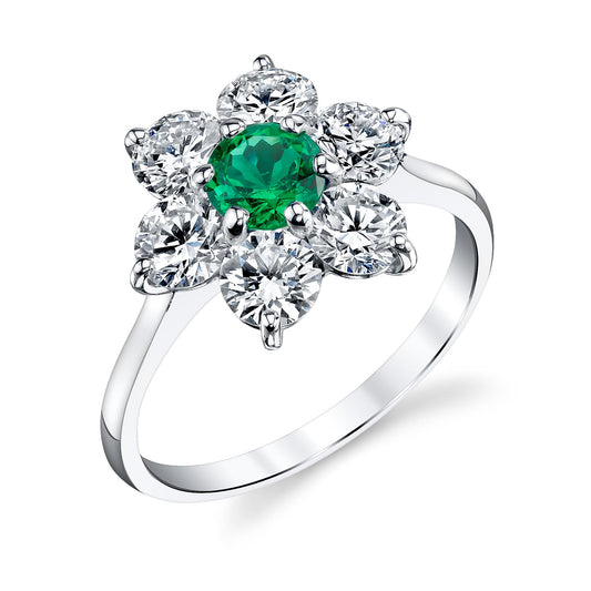 Emerald and Diamond Floral Halo Ring