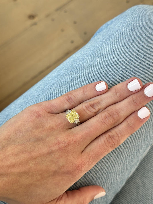 3-Stone Fancy Yellow Radiant Engagement Ring