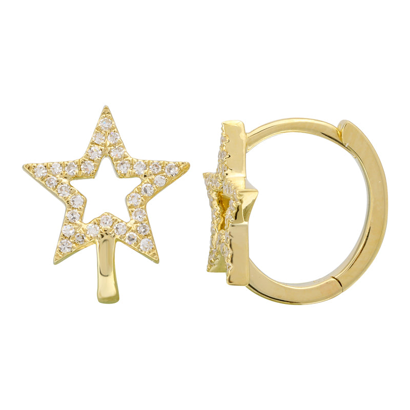 Diamond Star Huggie Hoop Earrings