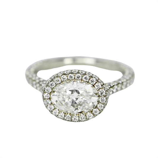 East-West Oval Diamond Halo Ring