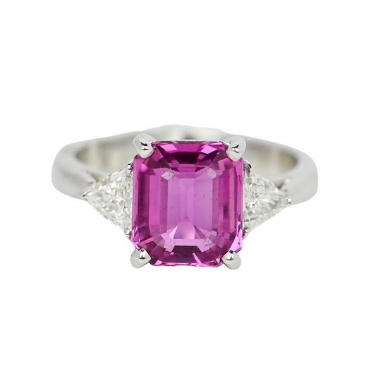 3 Stone Pink Sapphire & Diamond Ring