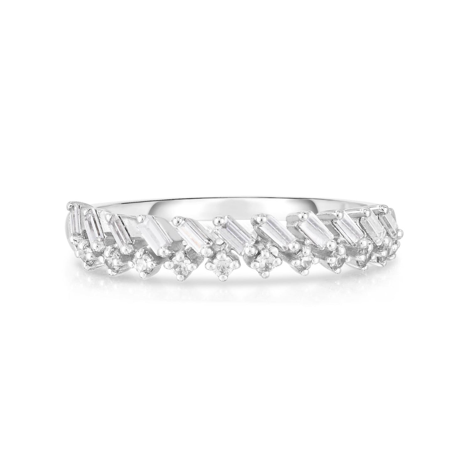 Baguette and Round Diamond Crown Ring