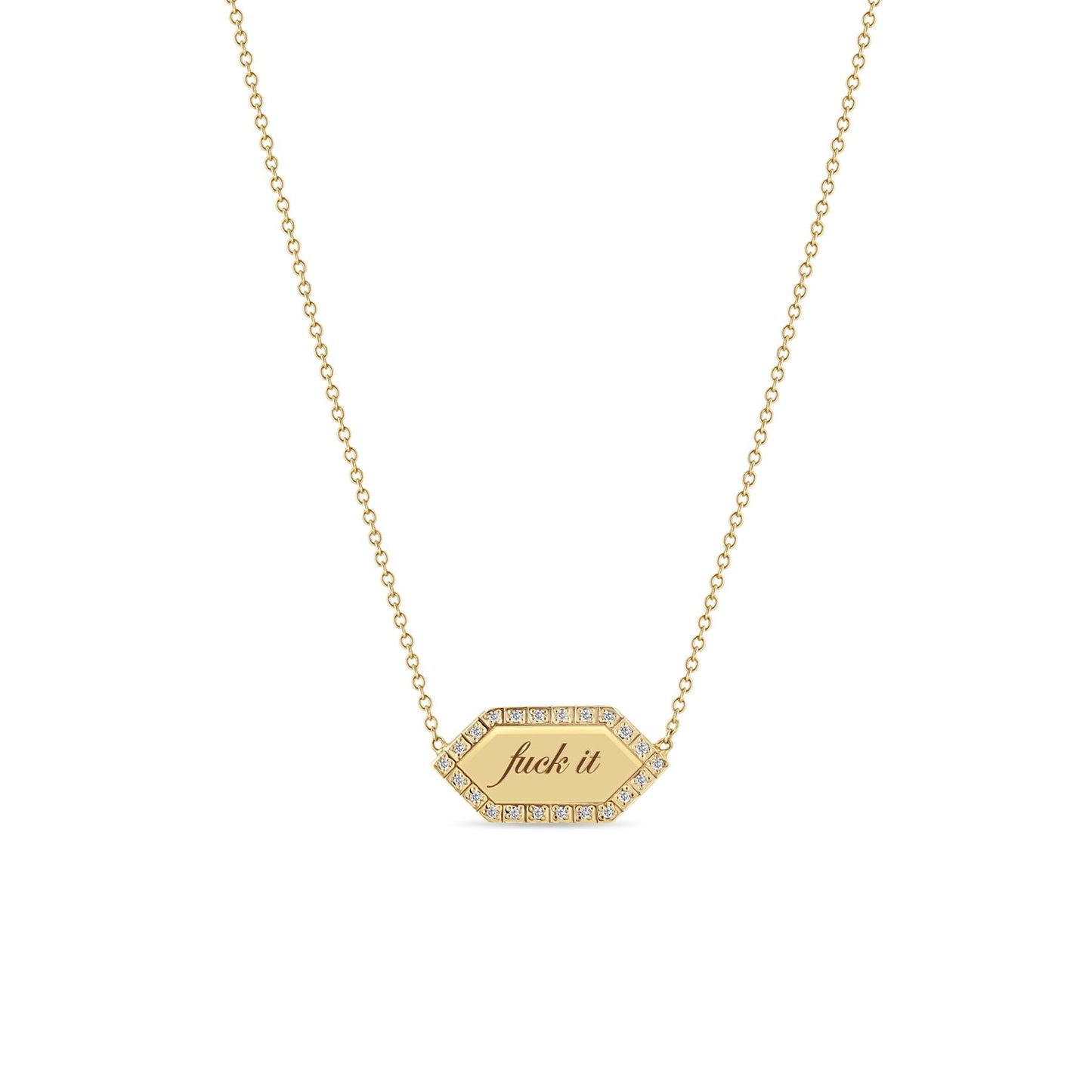 Hexagon Pave Diamond Border Necklace