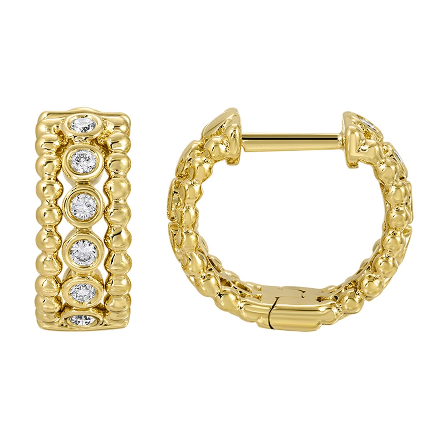 Bezel Diamond Beaded Huggie Hoops