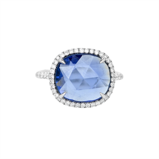 Rose Cut Sapphire and Diamond Halo Ring