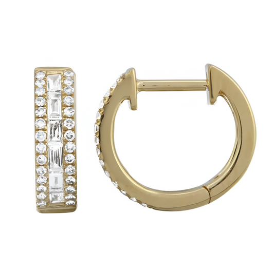 Round & Baguette Diamond Hoops