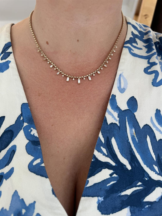 Baguette and Round Diamond Necklace