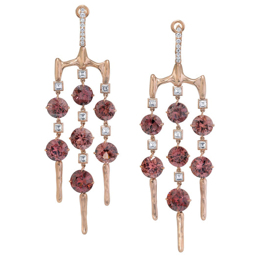 Pink Zircon and Diamond Tassle Drop Earrings