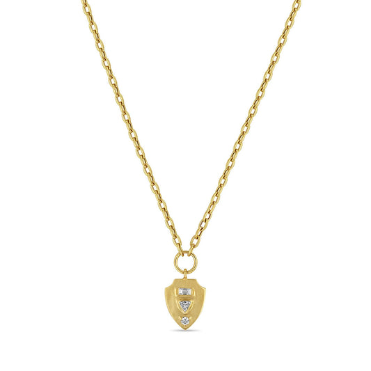 Mixed Diamond Cut Shield Necklace