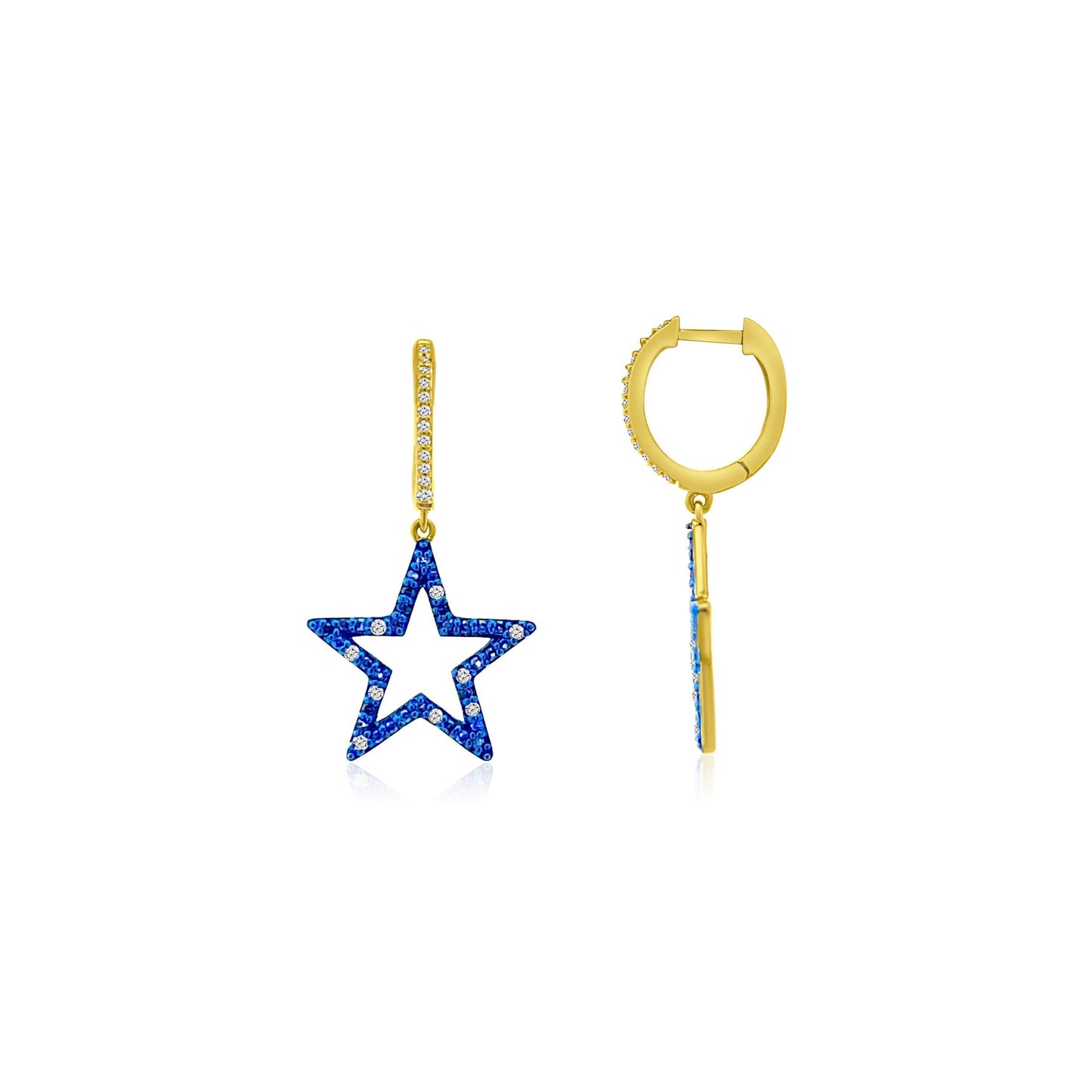 Sapphire & Diamond Star Dangle Hoop  Earrings