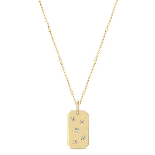 Scattered Star Set Diamond Dog Tag Necklace