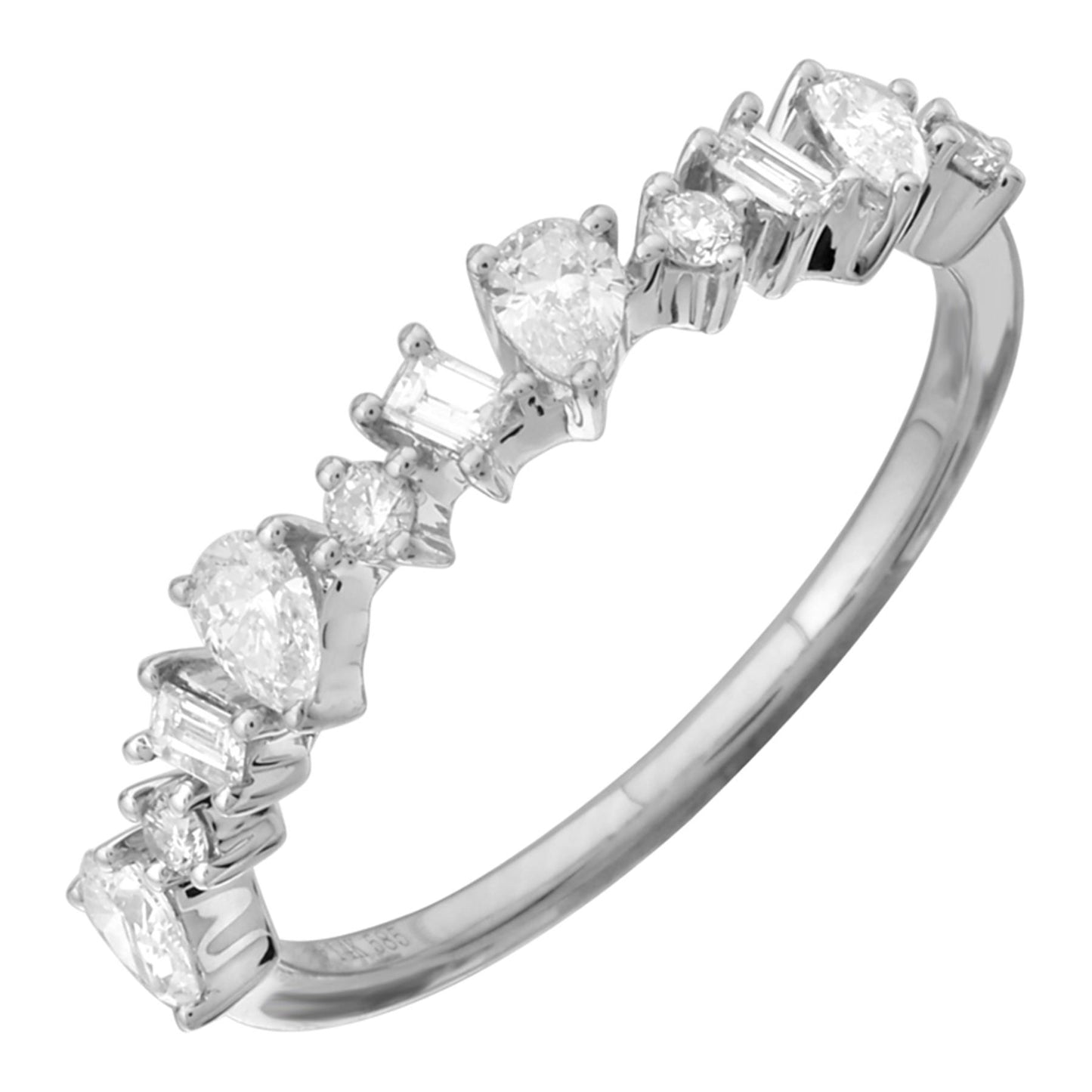 Round and Baguette Diamond Stackable Ring