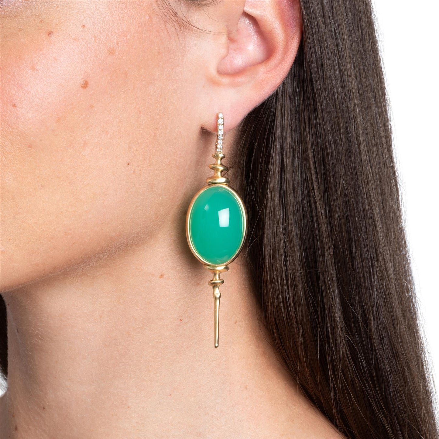 CHrina Totem Chrysoprese and Diamond Earrings