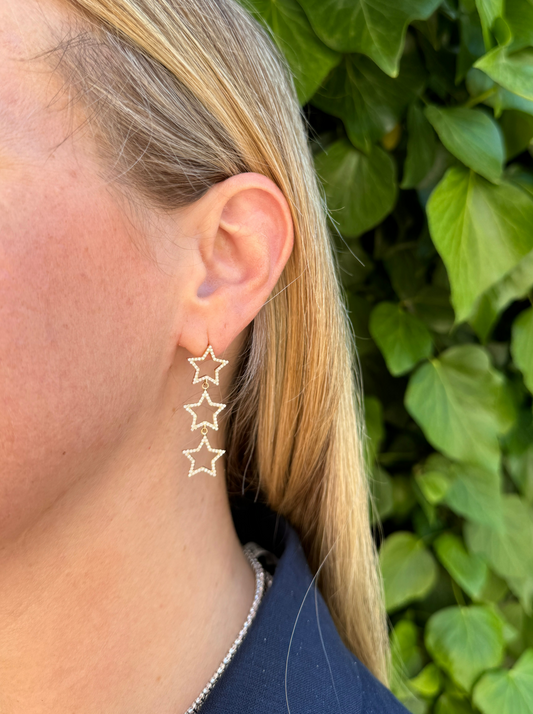 Triple Diamond Star Dangle Earrings