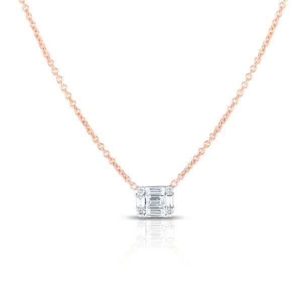 Illusion Emerald Diamond Necklace in 14K Rose Gold