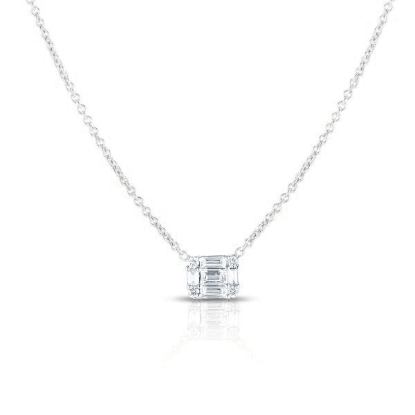 Illusion Emerald Diamond Necklace in 14K White Gold