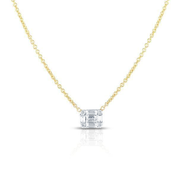 Illusion Emerald Diamond Necklace in 14K Yellow Gold