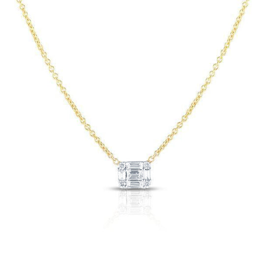 Illusion Emerald Diamond Necklace in 14K Yellow Gold