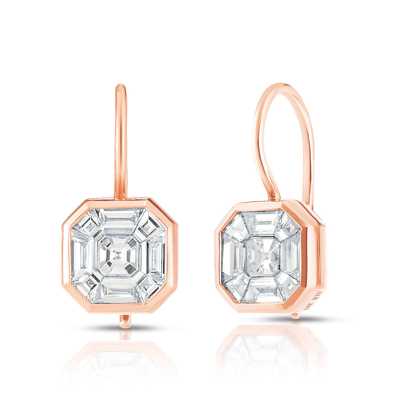 Asscher Diamond Illusion Drop Earrings in Rose Gold